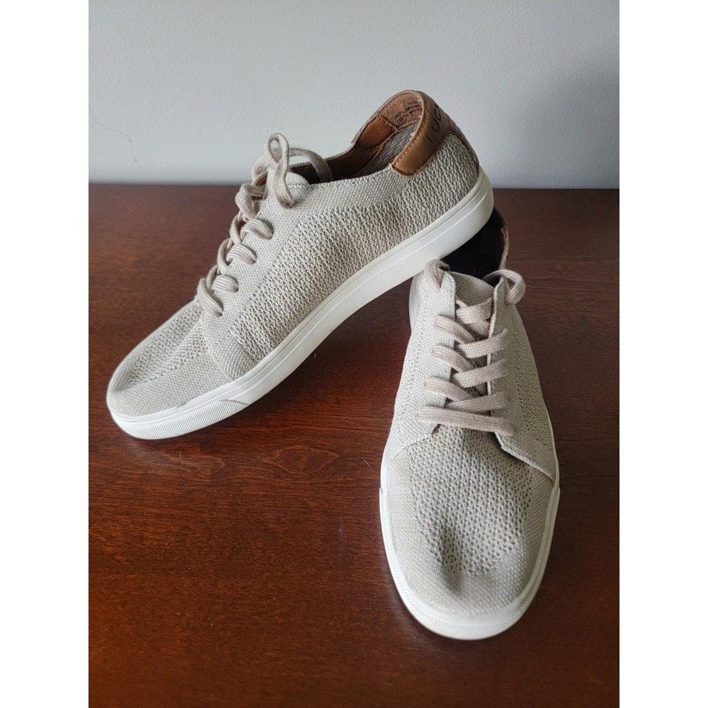 Lucky Brand Women's Leigan Knit Lace Up Beige Tan Sneaker Shoe Sz 9.5 Basic GUC